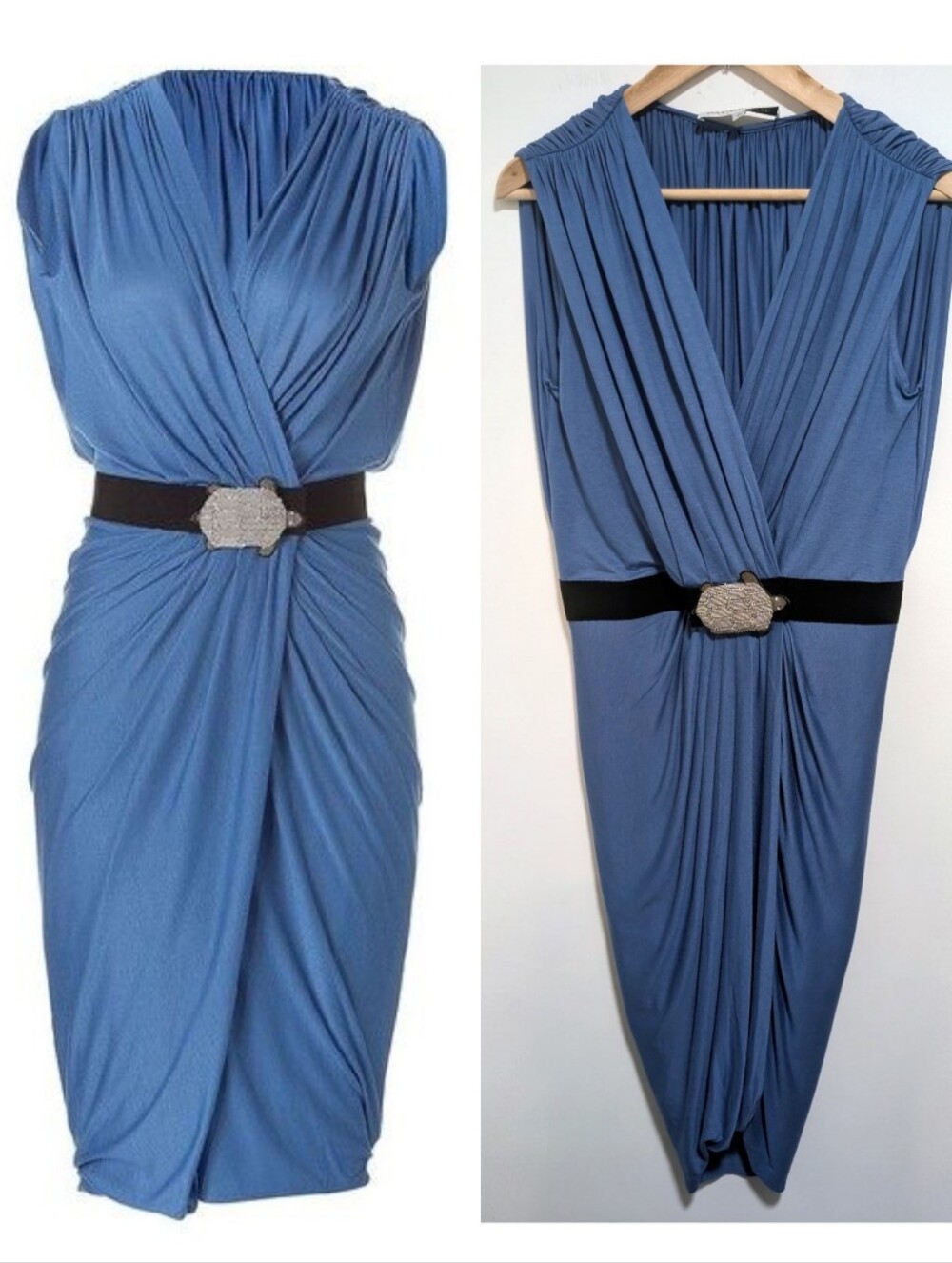 Paul & Joe Paris | Draped Beaded Turtle Waist Midi Dress In Blue